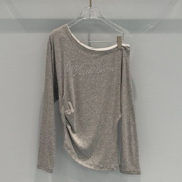 ANN ANDELMAN lettered diamond off-the-shoulder long-sleeved T-shirt - Picture 1 of 6